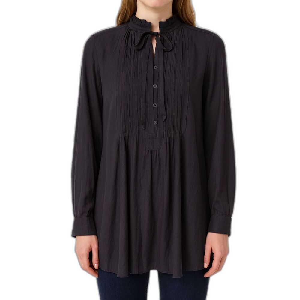 NWT Loft Women's Dark Gray Smocked Tie Neck Blouse | Small